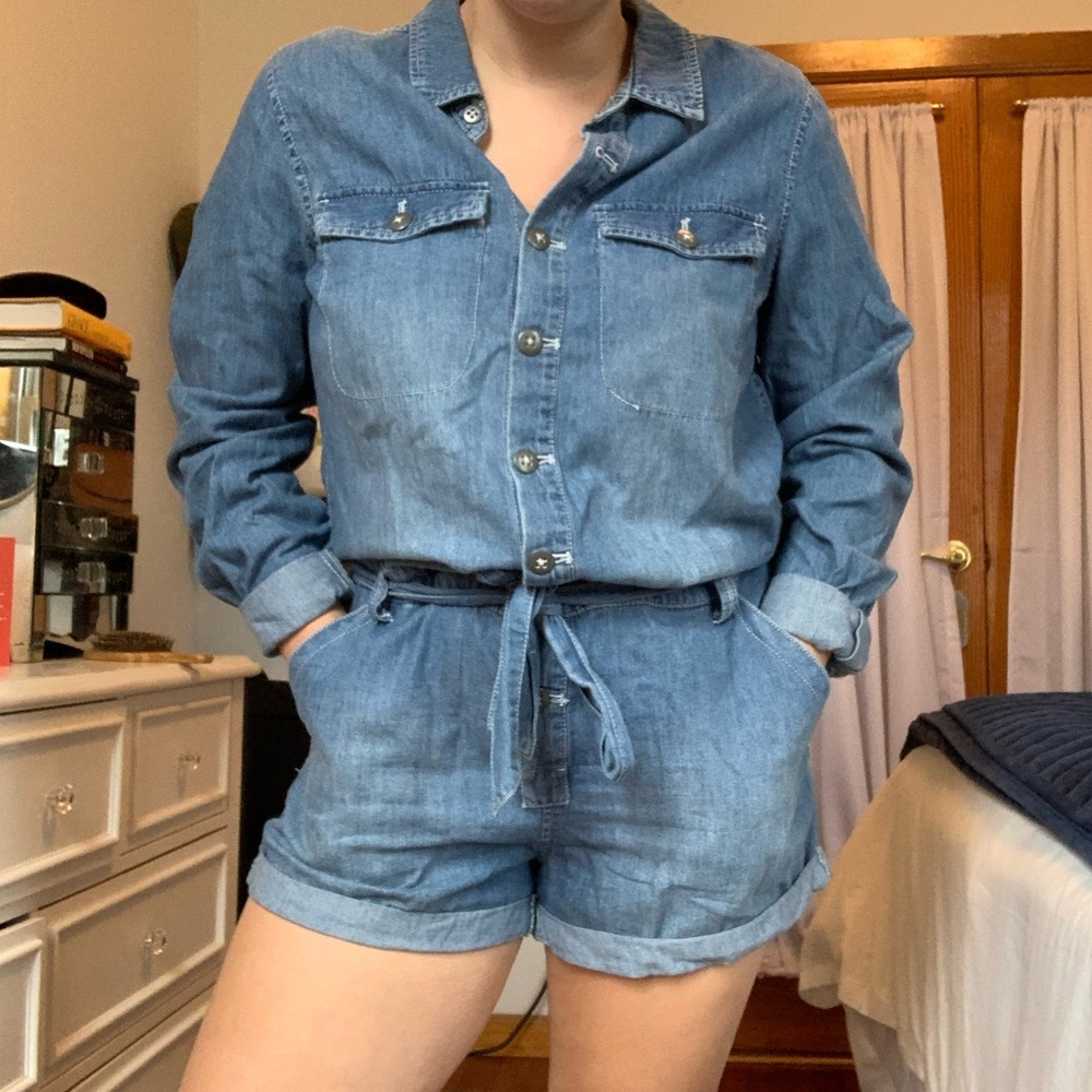 Free People long sleeve denim romper